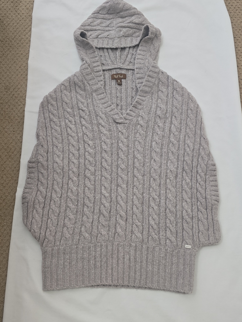 Paul Frank Men's Cable-Knit V-Neck Hoodie in Light Gray